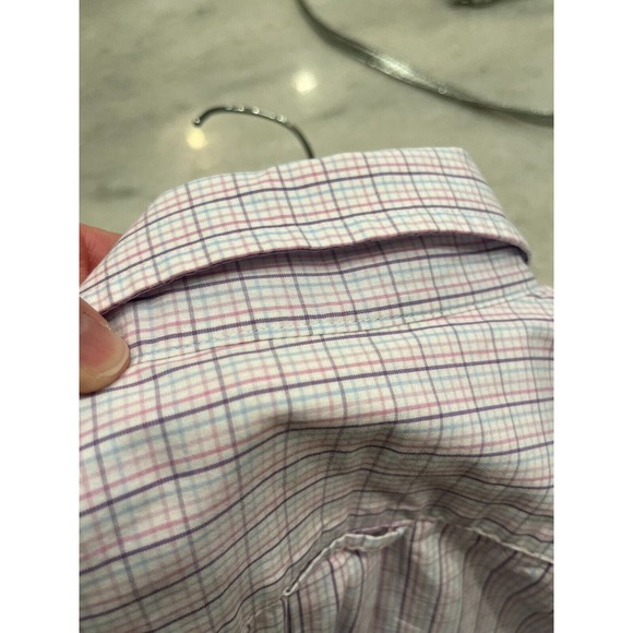 Izod Long Sleeve Button Down Men's Medium Purple White Check Cotton Shirt - Picture 3 of 6